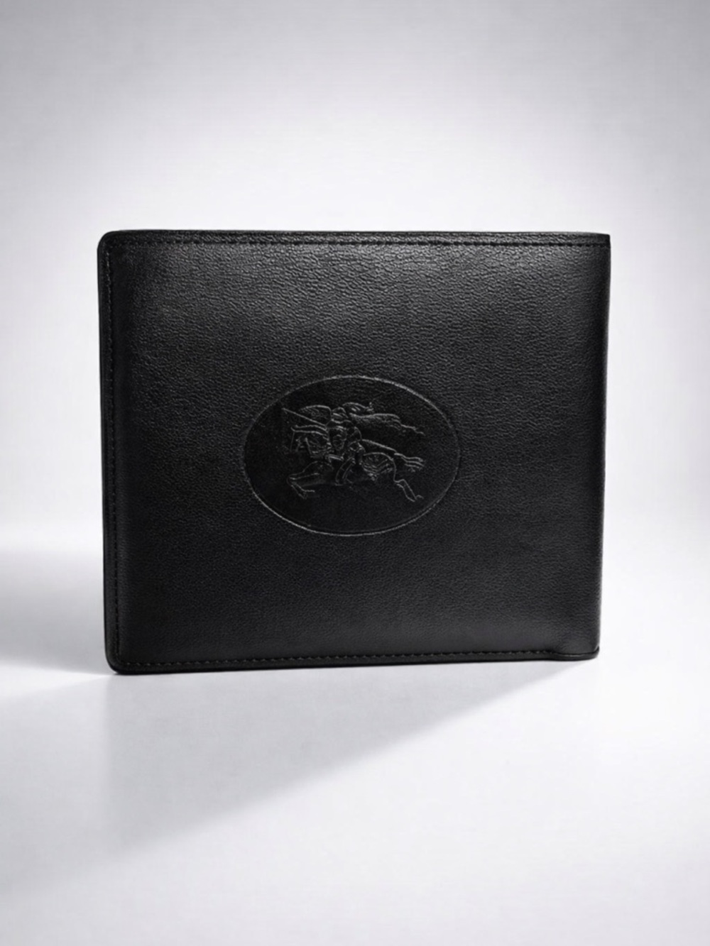 Burberry Black Leather Embossed Equestrian Bi-Fold Wallet